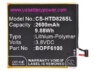 Replacement HTC D826y mobile phone battery (Li-Polymer 3.8V 2600mAh)